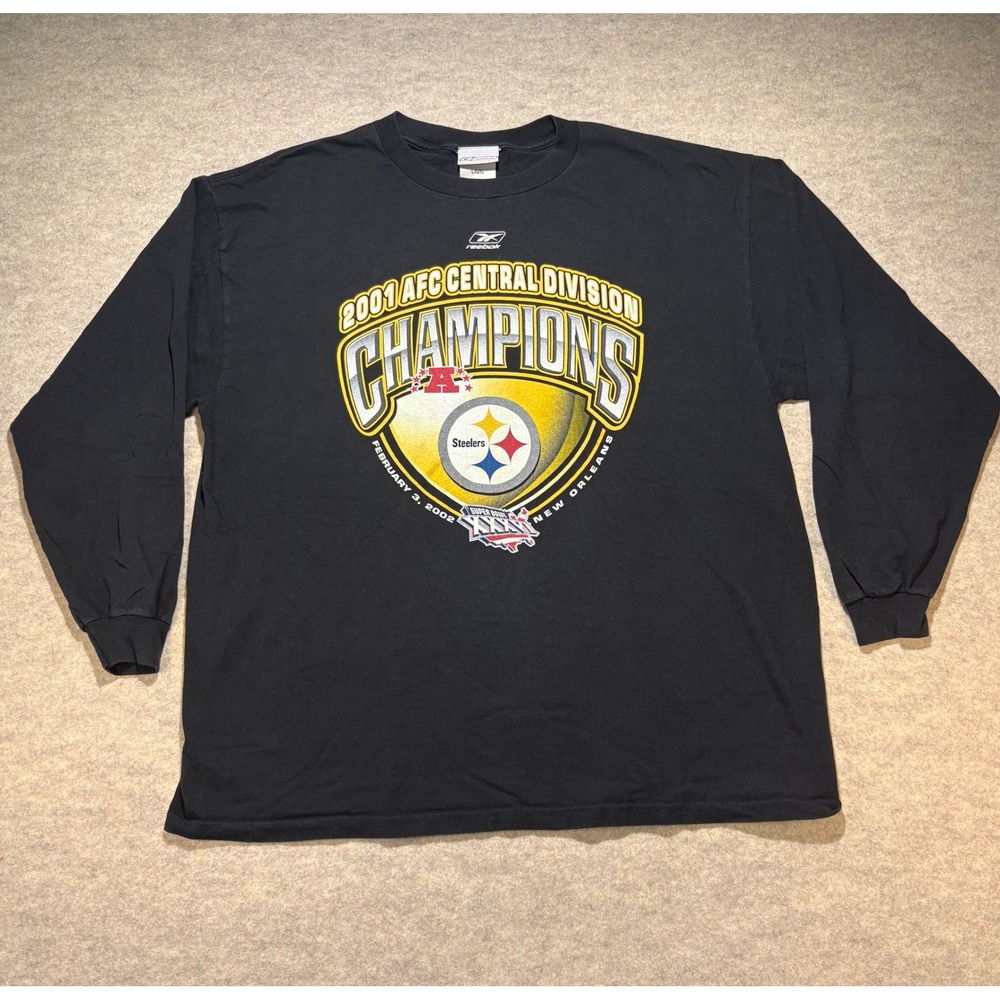 Y2K Reebok Pittsburgh Steelers 2001 AFC Central Division Champions Shirt Mens L